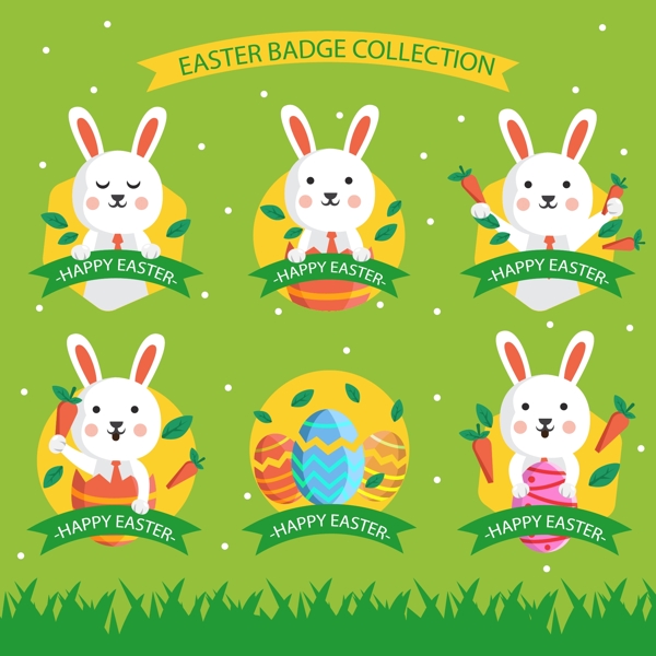 六款卡通复活节兔子标签