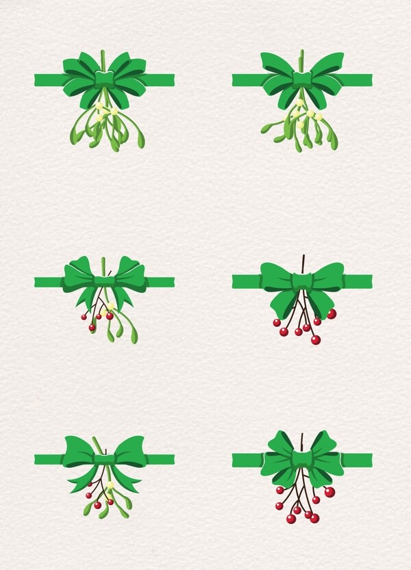 绿色圣诞植物蝴蝶结矢量素材