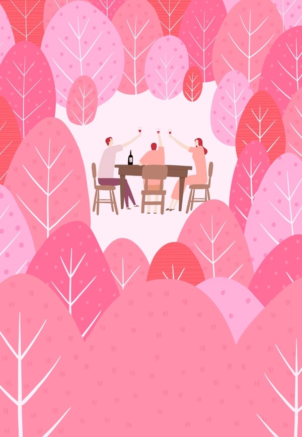 彩色树林聚餐背景设计