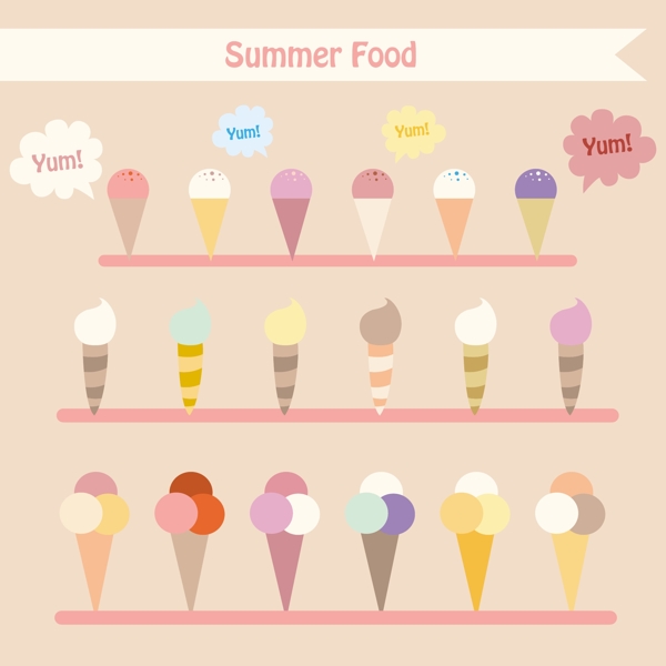 夏天可爱的冰淇淋矢量素材