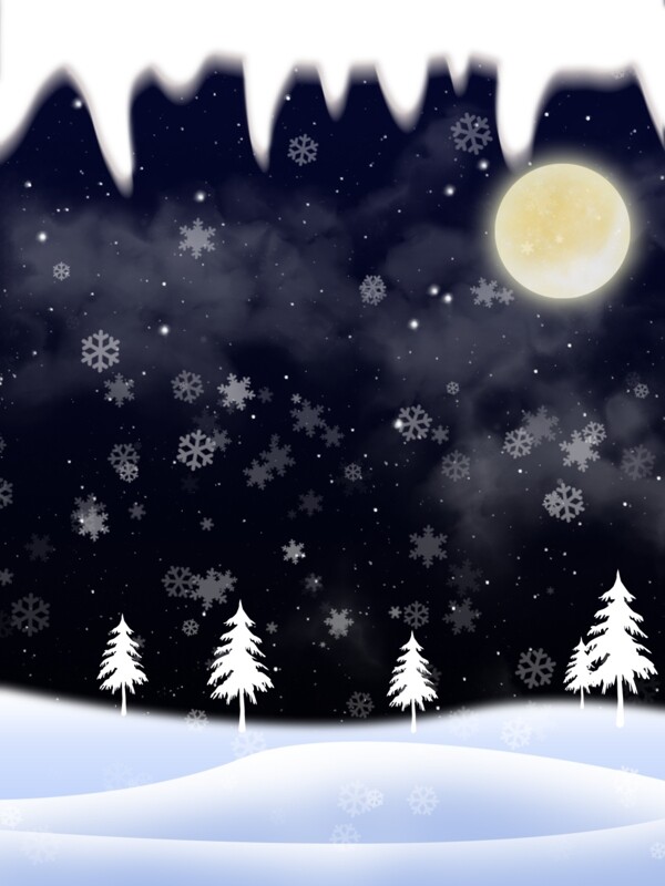 冬季月圆雪夜背景素材