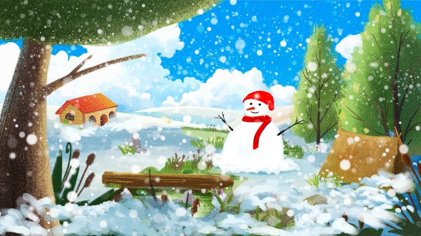 唯美创意冬天雪景立冬小雪大雪初雪插画