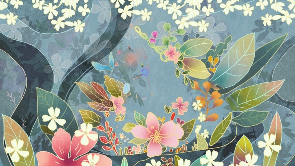 创意彩色花卉展板背景