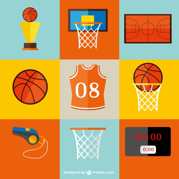 9款篮球元素图标矢量素材
