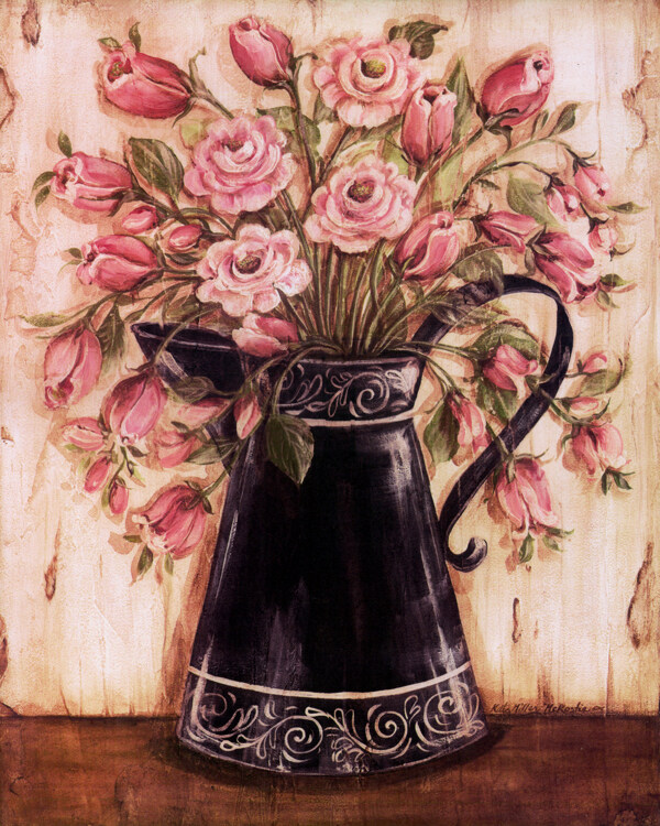 水壶里的郁金香油画