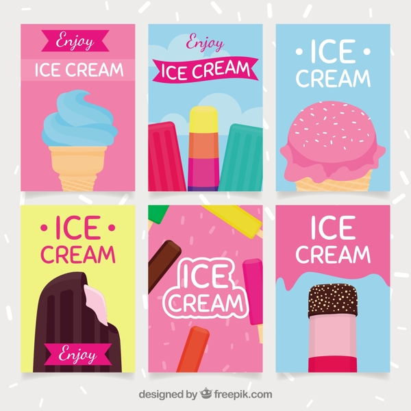 六个彩色冰淇淋装饰图形卡片