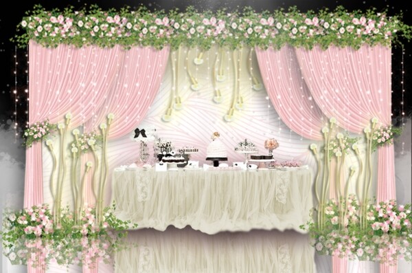 粉色浪漫婚礼迎宾区效果图