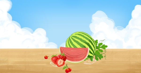 创意西瓜草莓美食背景