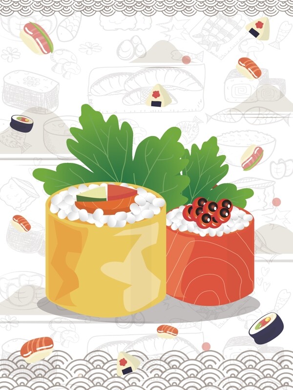 创意手绘寿司美食寿司日式料理插画