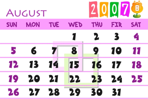 2007年8月日历的PSD模板