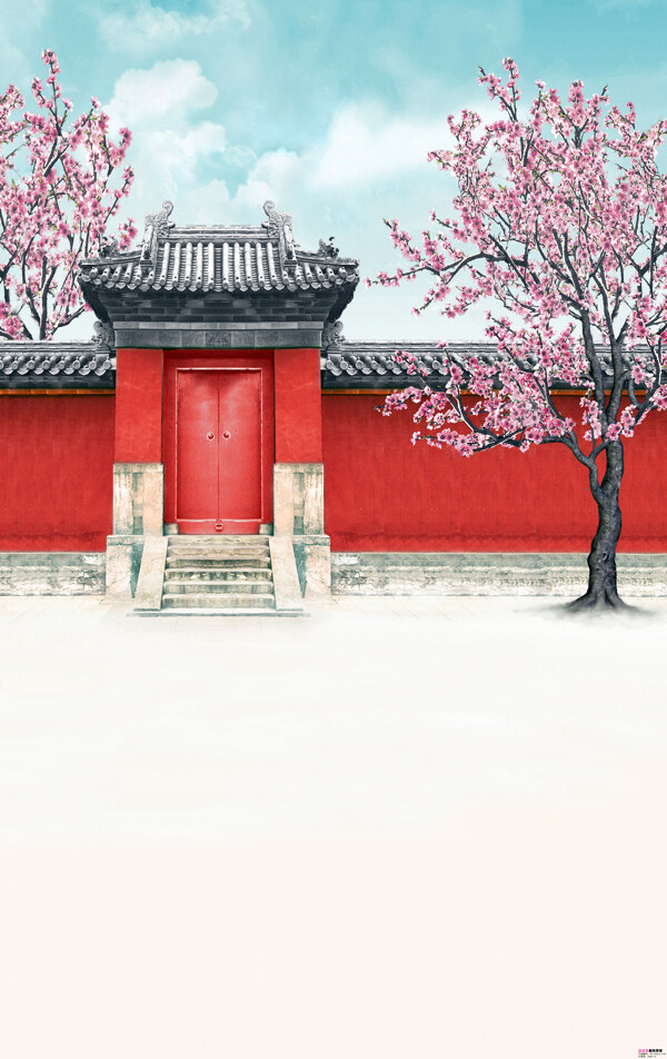红院桃花背景墙