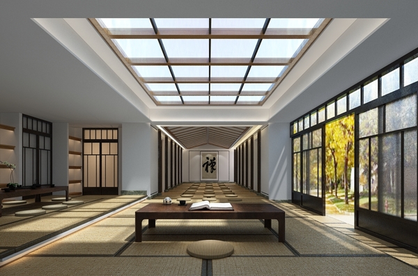 日式风格工装茶室空间模型效果图