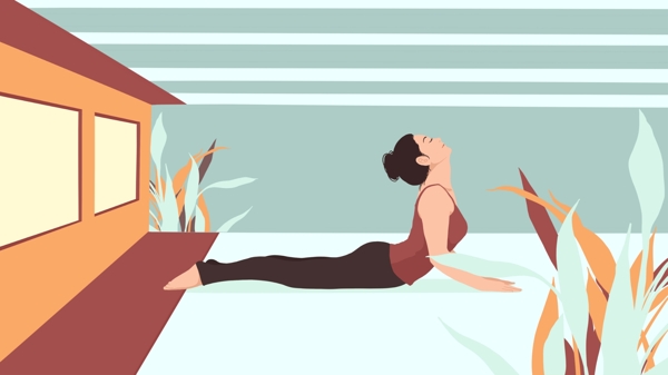 复古瑜伽健身女性插画
