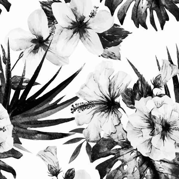 手绘植物花朵花卉四方连续底纹