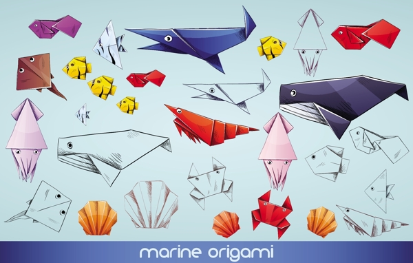 海洋动物折纸素材
