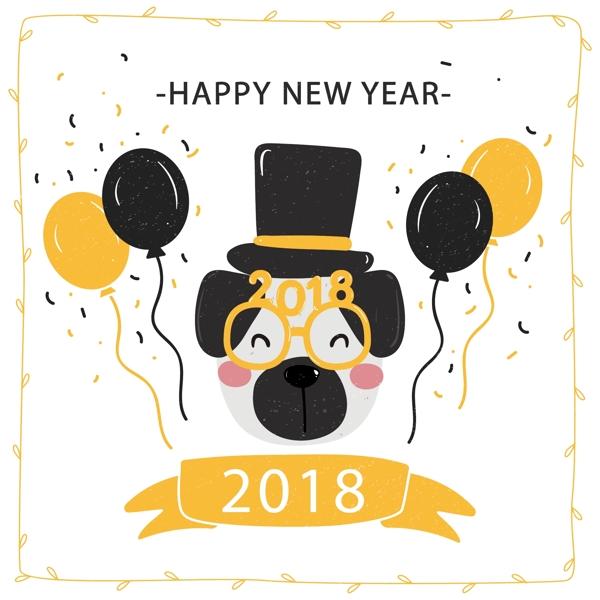 2018年可爱狗头和气球贺卡