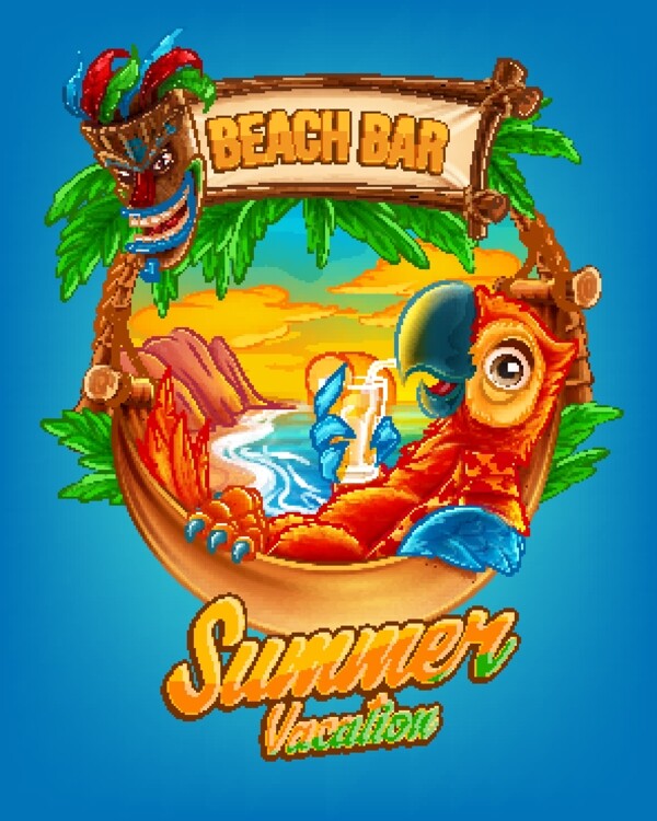 夏季海滩酒吧背景矢量素材下载