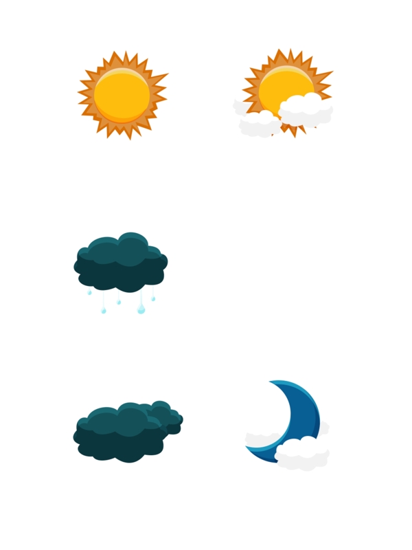 天气图标元素套图太阳雨天雪天阴天手机元素