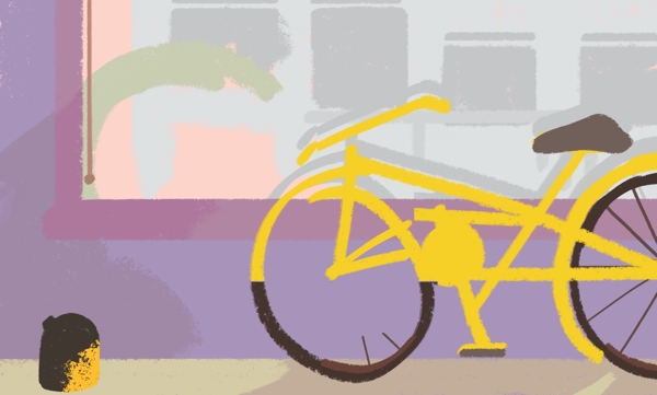 彩绘街边自行车背景素材