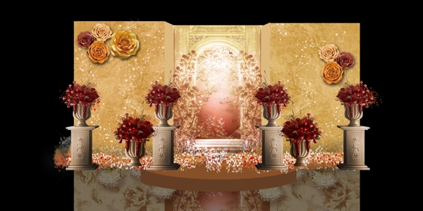 香槟金欧式复古城堡现代婚礼迎宾区效果图