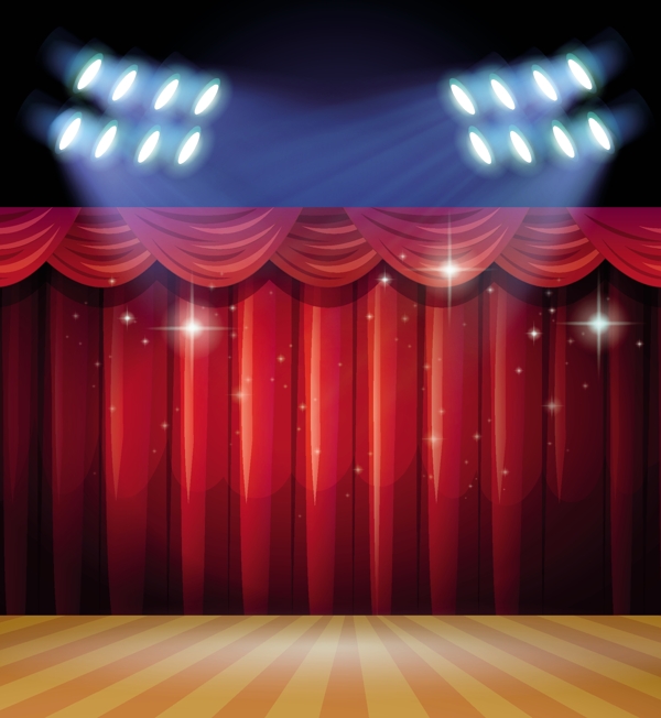 舞台背景舞台上有红色和红色的窗帘