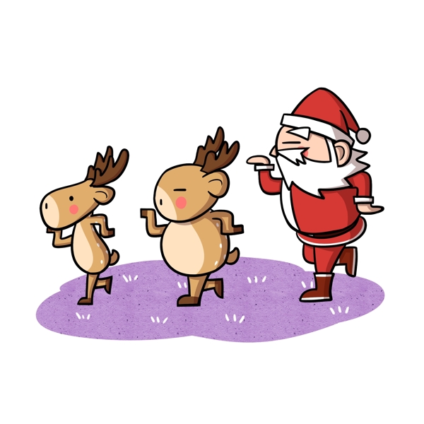 卡通圣诞老人驯鹿跳舞png透明底