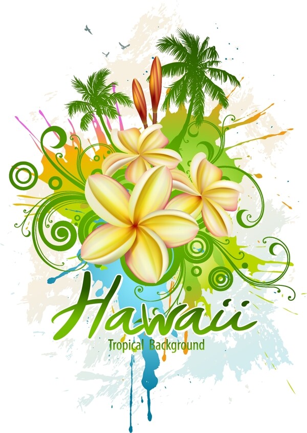 热带天堂夏威夷宣传海报矢量素材
