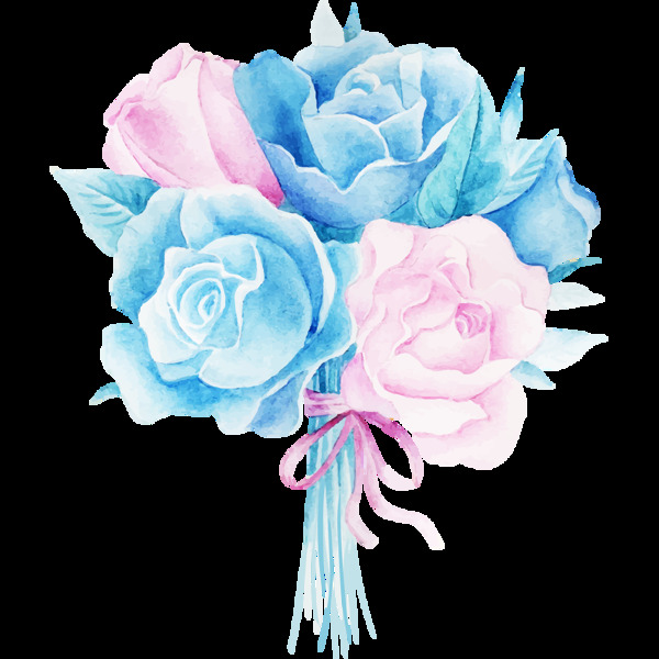 唯美蓝色手绘玫瑰花装饰元素
