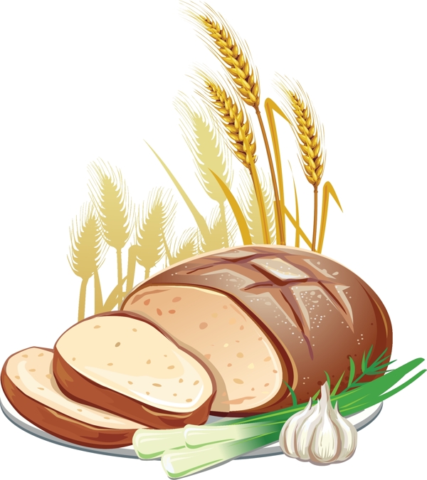 手绘麦穗面包元素