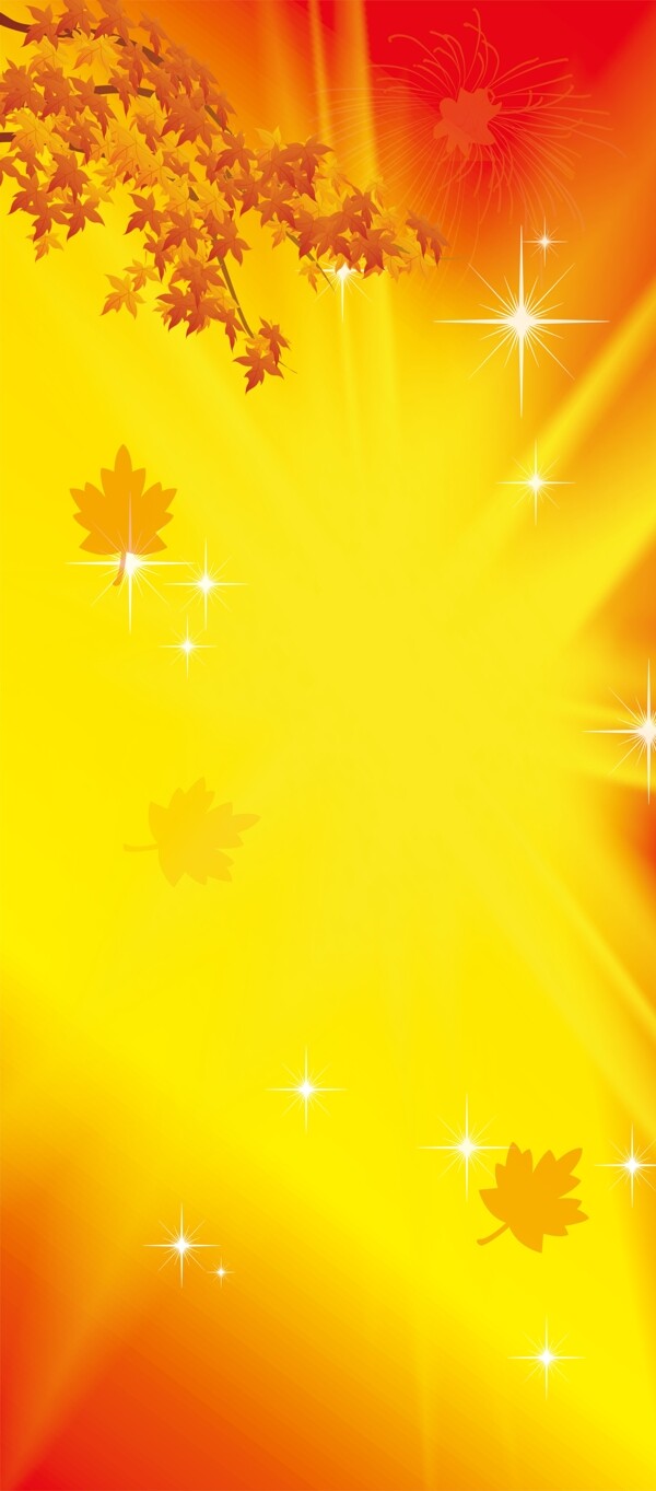 X展架依拉宝金黄色枫叶星星背景模板
