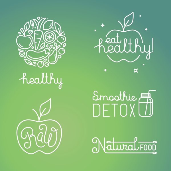 白色线条健康食物图片logo矢量素材
