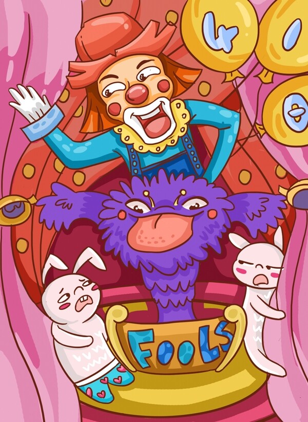 肌理卡通风愚人节表演恶搞节目吓兔子的小丑