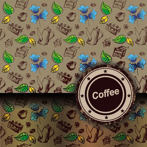 咖啡绿叶鲜花背景图片