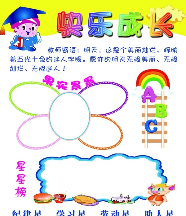 小博士快乐成长展板模版ABC幼儿教育彩虹蝴蝶图片