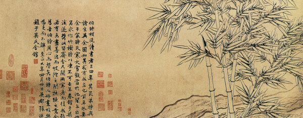 中国花鸟画名家张逊真迹双钩竹及松石图之五