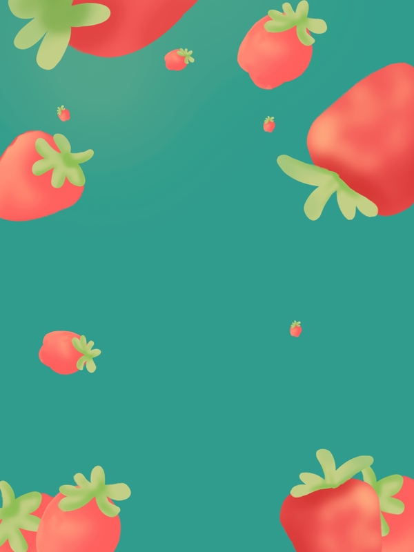 唯美手绘绿色草莓水果插画背景