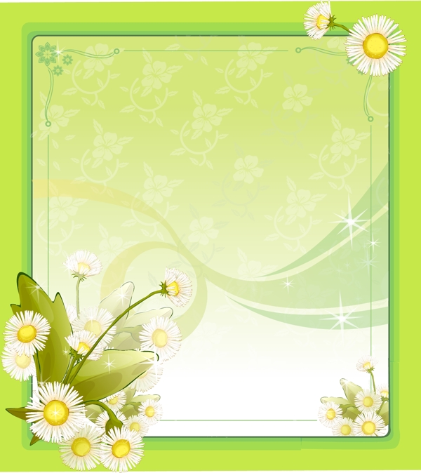 可爱的绿色花卉矢量帧背景