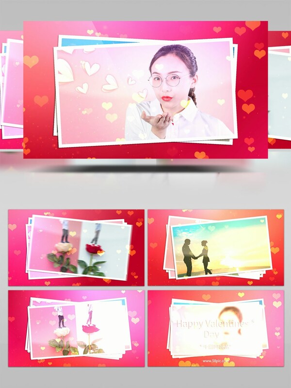 爱心气泡情人节照片展示开场AE模板