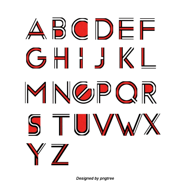 红色和黑色简单几何26英文字母艺术字母PSD格式