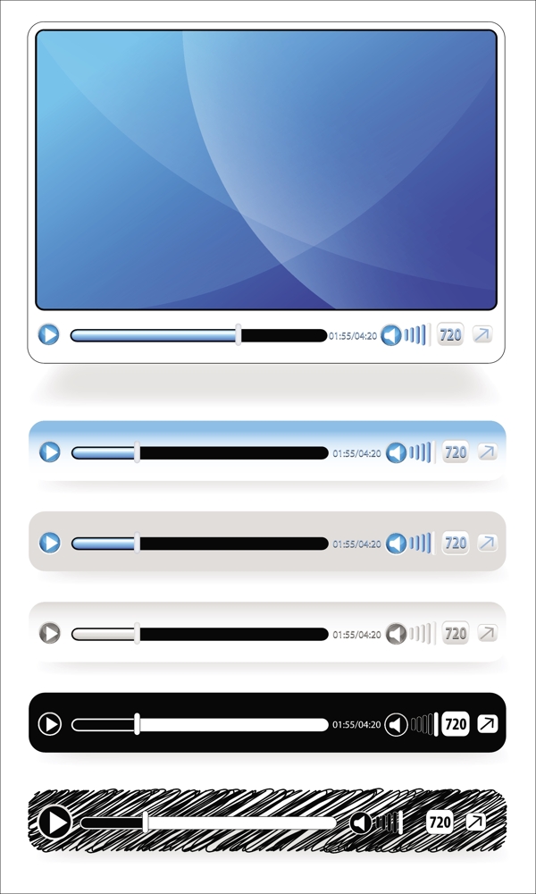 视频和音频播放器矢量设计