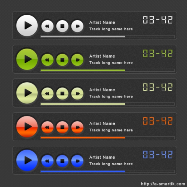 光滑乌黑的编辑音频播放器PSD
