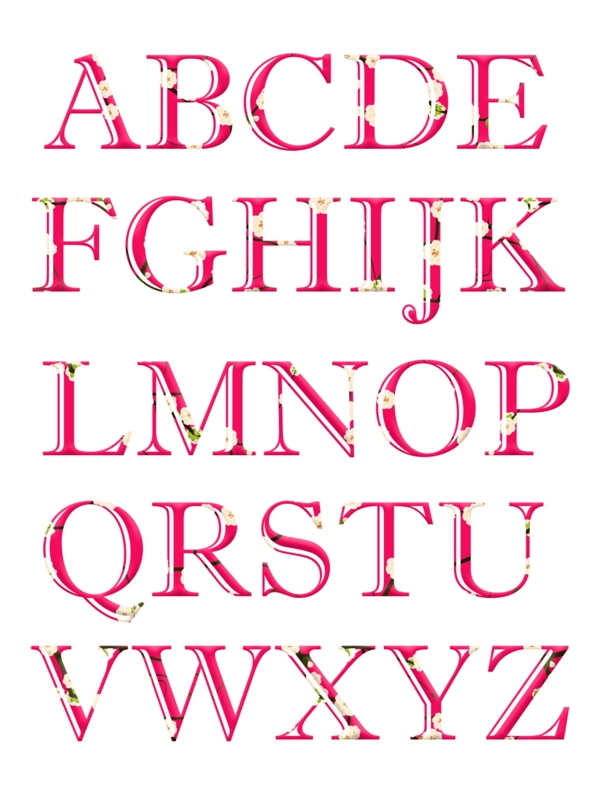 创意粉色英文花朵字母合集艺术字