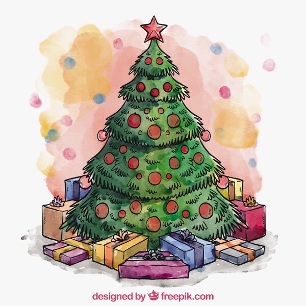 手绘圣诞树及礼品
