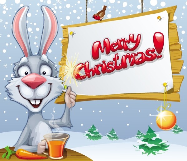 卡通兔子圣诞背景图片