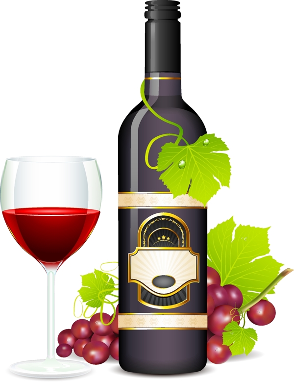 红葡萄与葡萄酒装饰图