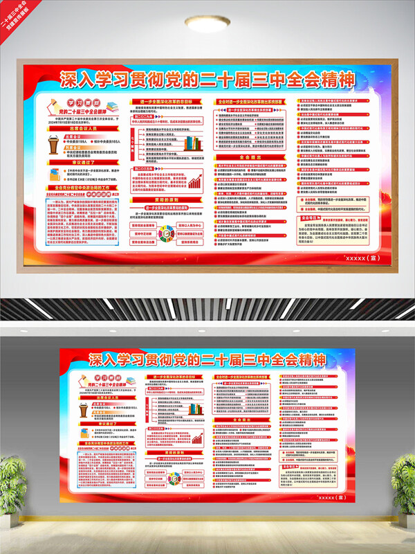 红色文化简约大气二十届三中全会党建展板