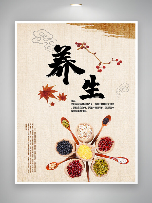 传统中医养生五谷杂粮插画健康食疗海报