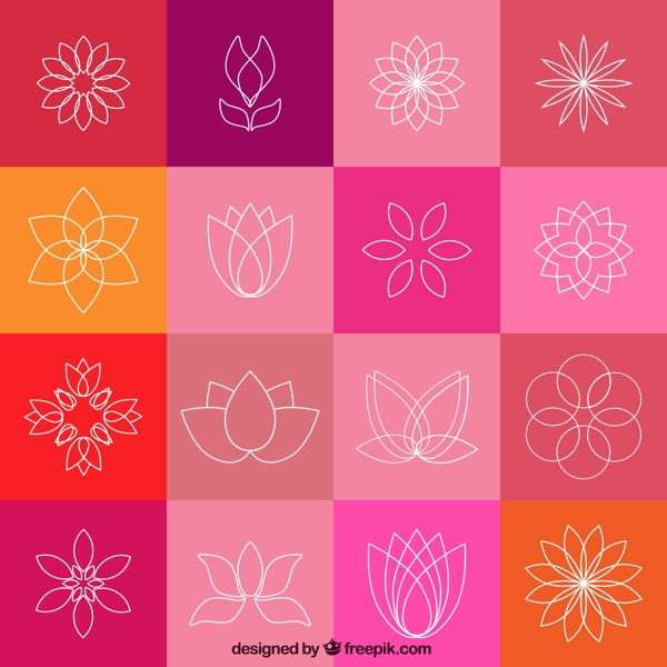 16款抽象线条花卉图标矢量素材