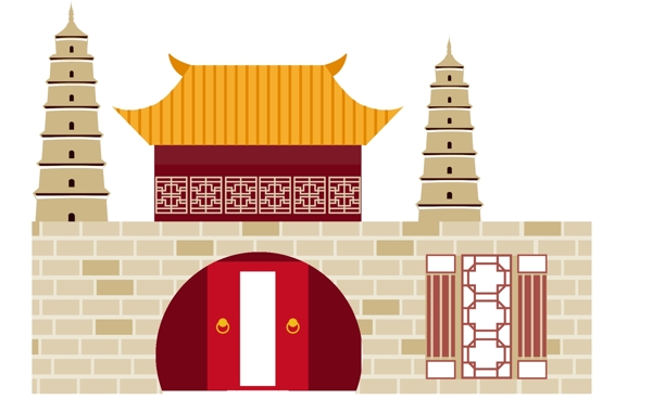中国古代建筑物手绘矢量元素背景装饰套图9