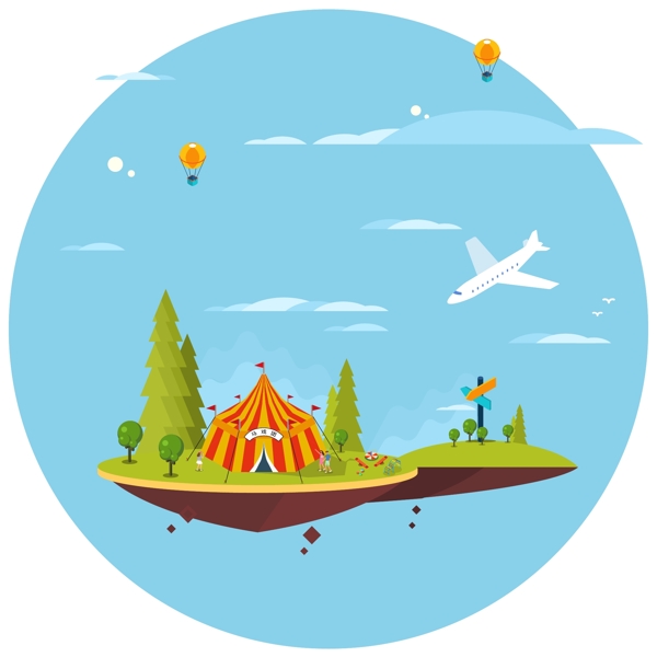 悬浮的马戏团小岛2.5d插图